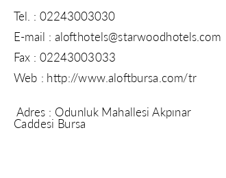 Aloft Bursa Hotel iletiim bilgileri